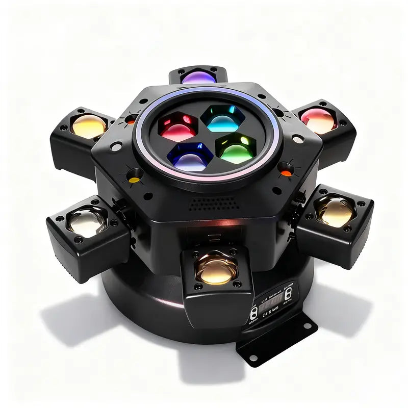 150W 6-Arm Moving Head DJ Lights - RGBW 6-in-1 LED Stage Fixtures with Strobe Beam, Remote Control and DMX512 for Weddings and Disco Events