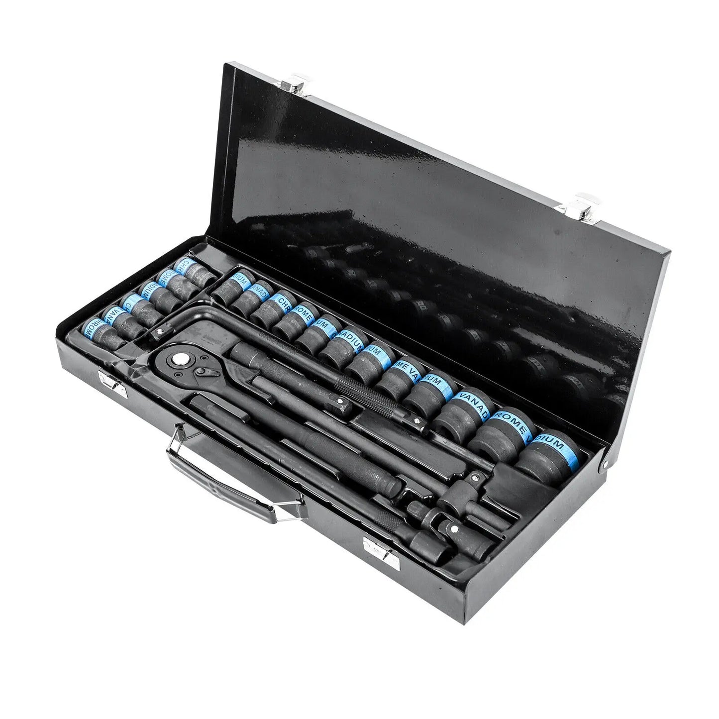 Socket Wrench Set 1/2-Inch Ratchet Socket Set 8-32mm - Universal Drive Alloy Steel, Deformation Resistant Ratchet Mechanism (Black)