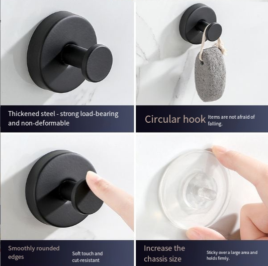 4 PCS Black Suction Cup Hooks, Waterproof Reusable Suction Hooks for Kitchen, Bathroom, Shower – Towel, Loofah, Robe Hanging