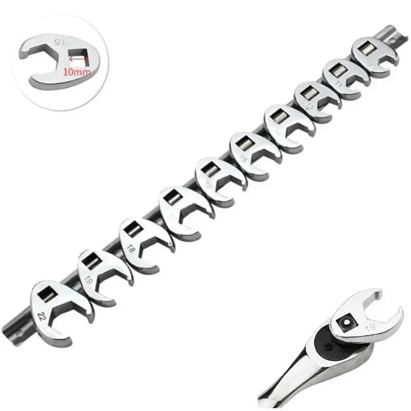 3/8" Drive Crowfoot Wrench Set – Metric & SAE, Dual-Use Socket Wrench Heads, Professional Hand Tool for Home & Office