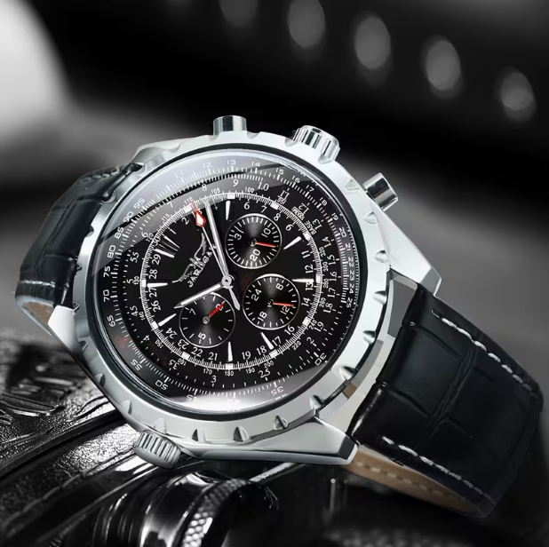 Pilot Sports Automatic Mechanical Watch for Men – Multifunctional Small Dials, Week & 24-Hour Display, Calendar, Business Casual Style