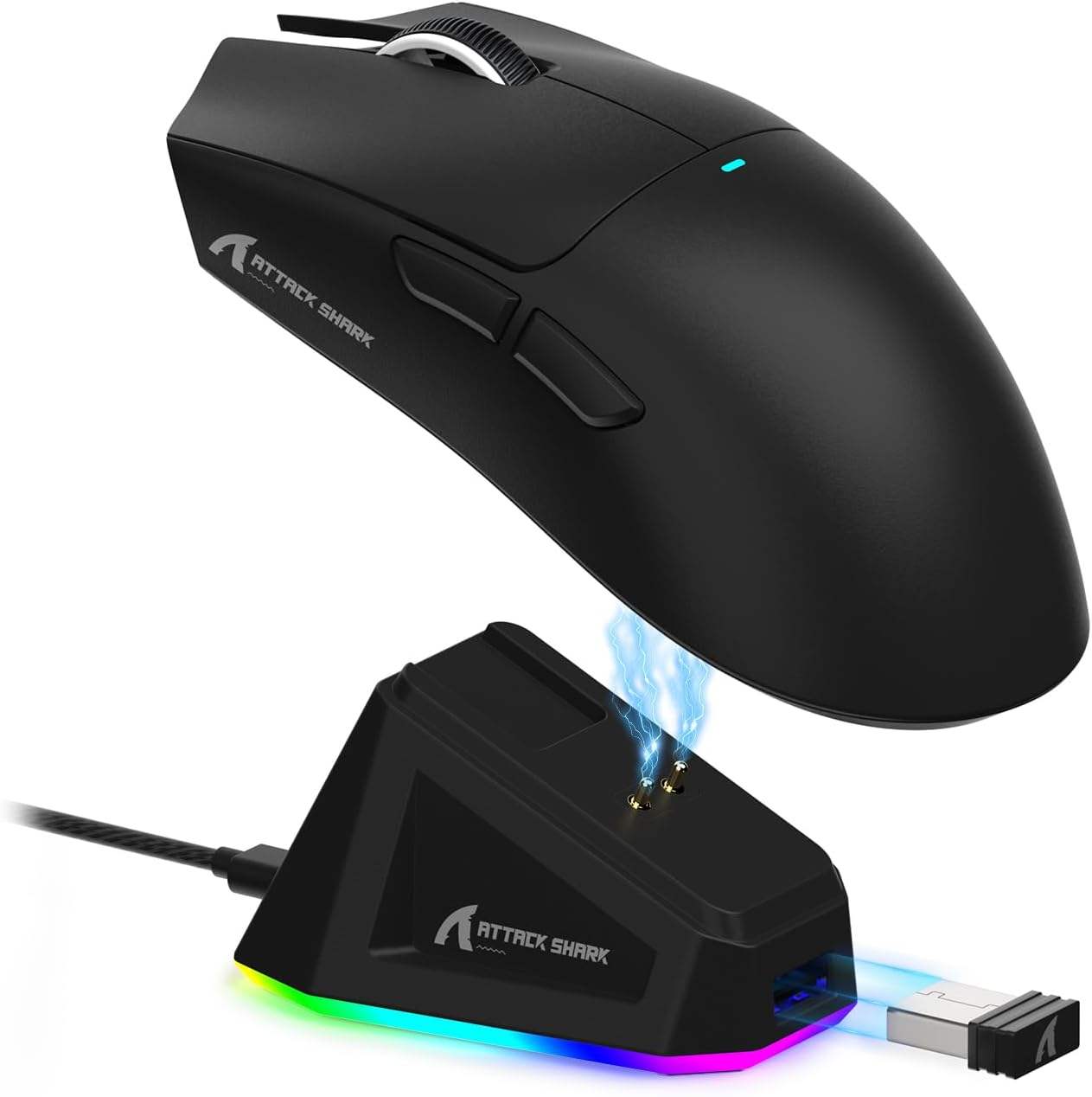 ATTACK SHARK X11 Wireless Gaming Mouse, Rechargeable RGB Lighting Mouse with Charging Base, Optical Sensor Mouse for Gaming & Office, Gaming Accessories