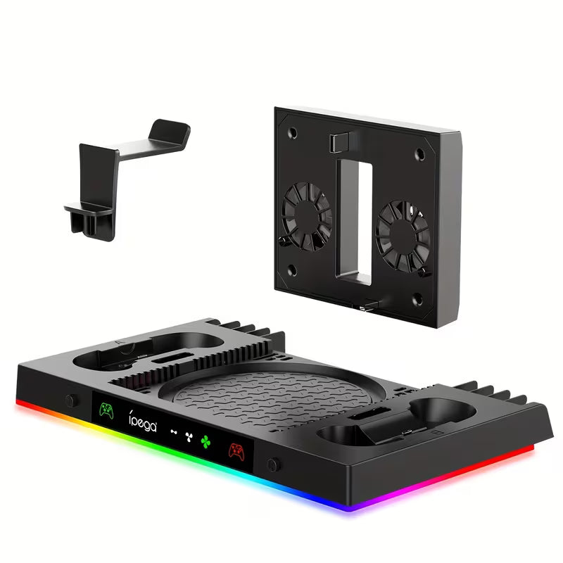 Xbox Series X Cooling Stand – Controller Charging Dock, Headphone Hook, RGB Lighting & Dual Fans