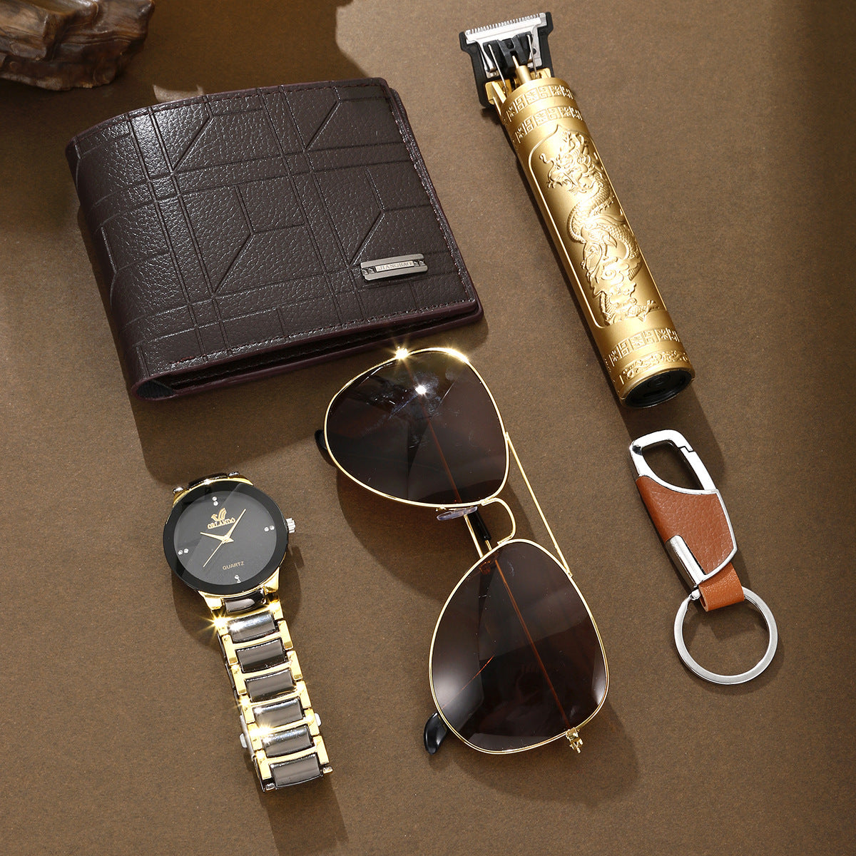 2026 Cross‑Border Hot‑Sale 5‑Piece Gift Set – Business Steel‑Band Quartz Watch, Designer Wallet & Razor – Premium Men‘s Gift Box for Holidays & Special Occasions