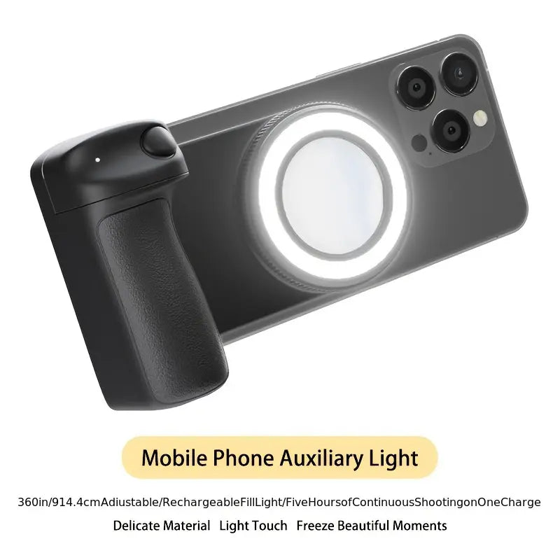 Magnetic Remote Camera Handle – LED Light, 360° Rotation, Tripod-Ready, for Smartphones & DSLR Selfies, Vlogging & Live Streaming