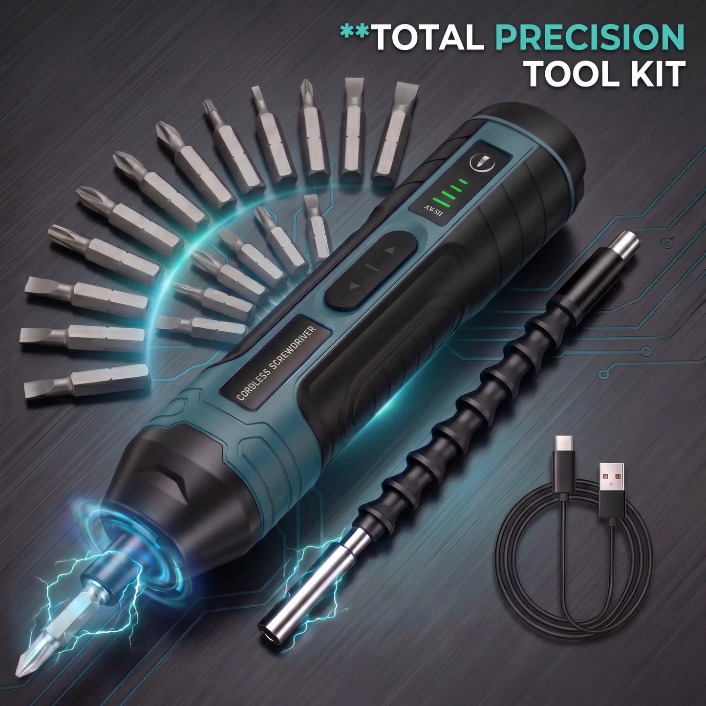 BoltWay 20-in-1 Electric Screwdriver Set - Rechargeable with Magnetic Bits and LED Light for DIY Repair