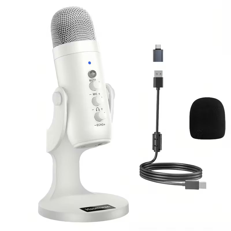 USB Condenser Microphone – Plug & Play with Type-C, Headphone Out, Gain & Mute Control for Streaming