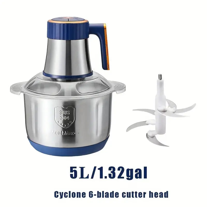 Stainless Steel Electric Meat Grinder & Food Processor – 5L Chopper & Slicer, Multi-Function Kitchen Appliance