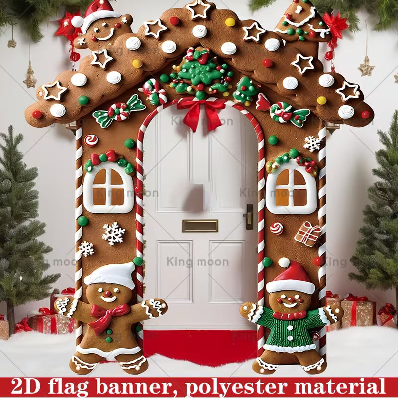 2D Flat Gingerbread House Banner – 70.8"x78.7" for Christmas Party & Holiday Decor