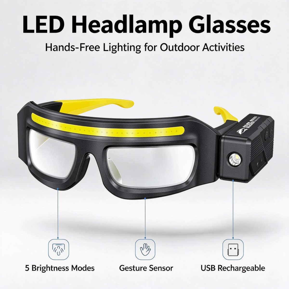 New Work Dustproof Windproof Illuminated Safety Glasses - Rechargeable Portable Outdoor Lighting Eyewear Headlamp with Spot & Flood Dual Light