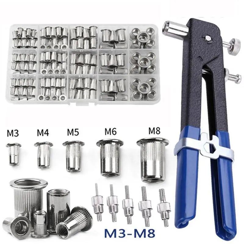 Portable Rivet Nut Tool Kit – Heavy Duty 150-Piece Set with M3-M8 Mandrels, Industrial Rivet Gun & Flathead Screw Nut Riveter, Includes Tool Box