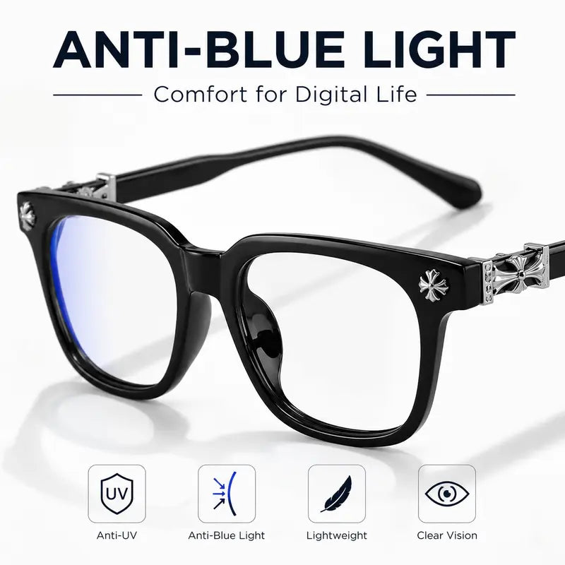 Fashion Square Frame Anti-Blue Light Glasses - Flat Lens, Metal Frame, Versatile Casual Style for All Seasons