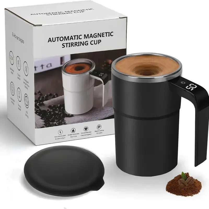 Electric Self-Stirring Coffee Mug – Magnetic Automatic Mixing Cup, Rechargeable with LCD Thermometer, Ideal for Milk, Cocoa, Tea at Office, Kitchen & Travel