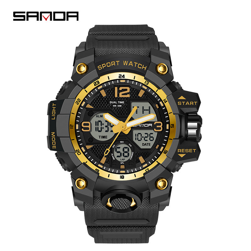 Men's Tactical Sport Watch - Large Dual Display, 50M Water Resistant, Luminous Alarm, Adjustable Rubber Strap for Outdoor Fitness