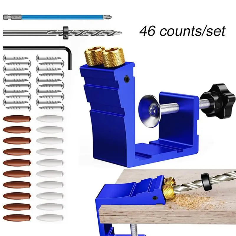 Woodworking Pocket Hole Jig Set – 46-Piece, 15° Precision Angle Tool Kit, Ideal for DIY & Professional Carpentry