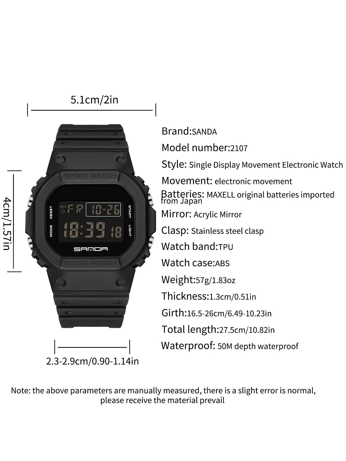 Men's Digital Sports Watch – Luminous Dial, Alarm, Waterproof, Casual Outdoor Style