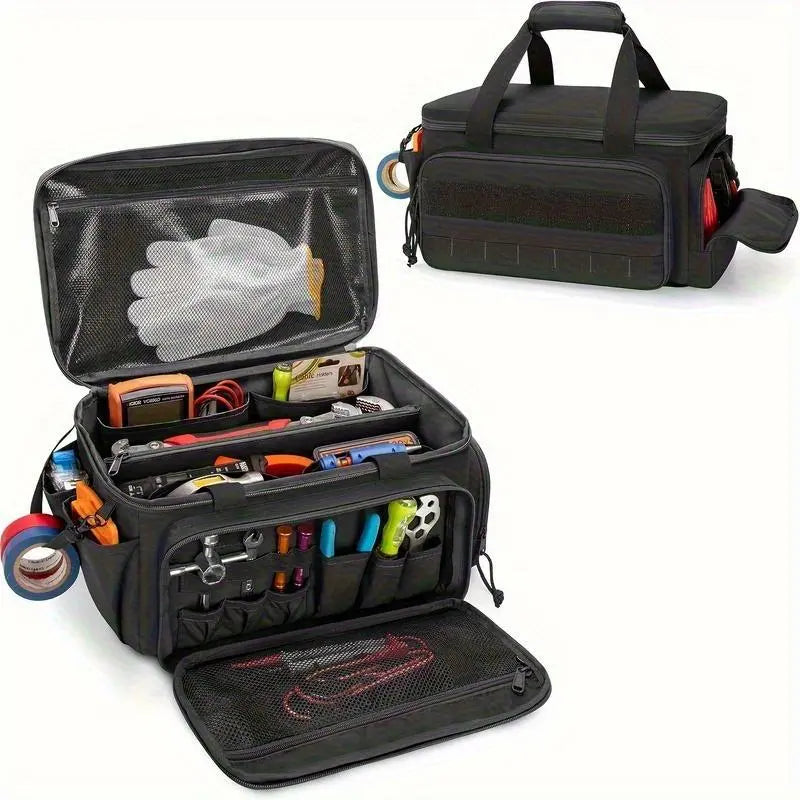 Durable 14-Inch Tool Kit for Electricians & Repair Technicians, Work Box with Multi-Compartment Storage Bag, Essential Tools Organizer, Portable Tool Bag, Tool Pouch