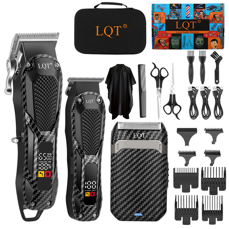 LQT 3pcs Men's Professional Hair Clipper & Beauty Set, LCD Display, Cordless USB Charging, Holiday Gift Box for Families & Barber Shops