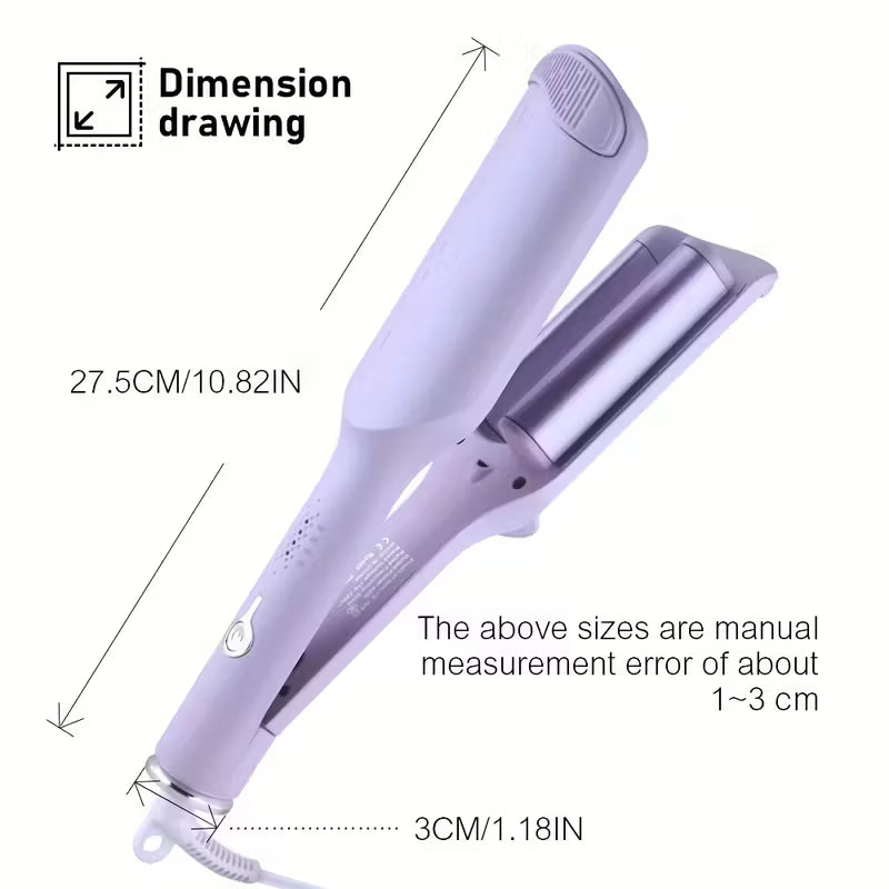 UK Plug 32mm Wave Curling Iron – Adjustable Temp, Deep U-Shaped Curls (Purple)