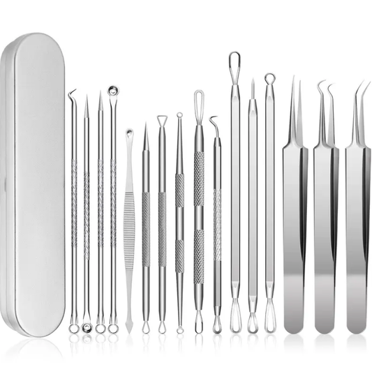 16PCS Stainless Steel Skin Care Tool Set, Pimple Extractor Kit with Metal Storage Box