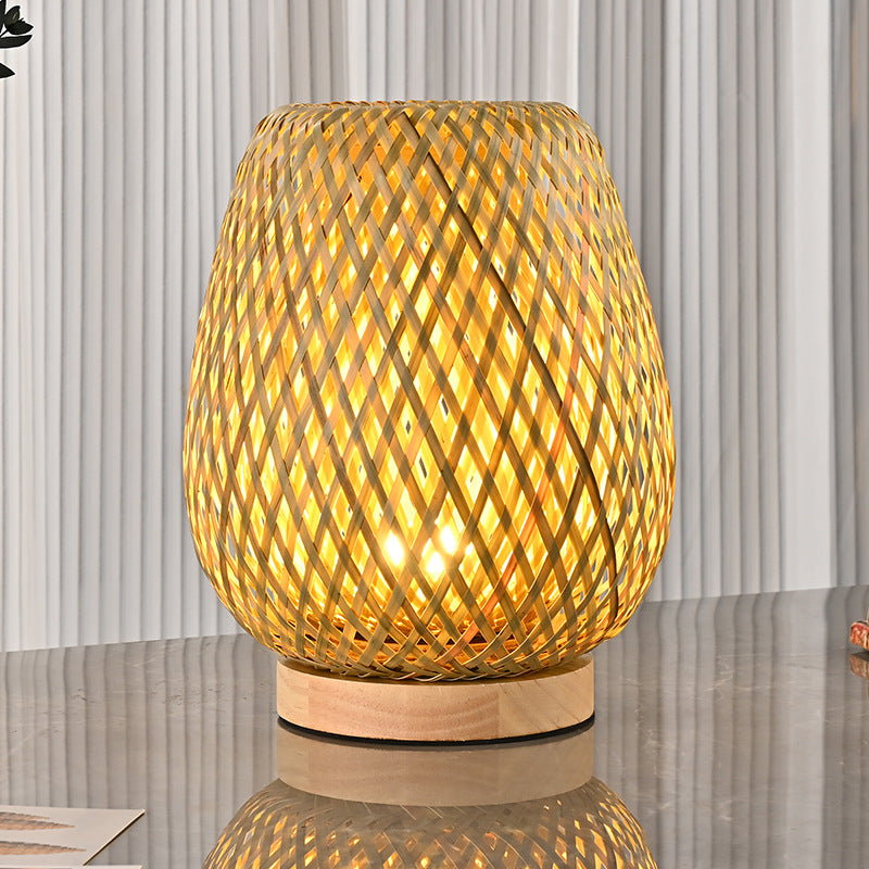 Wabi-Sabi Bamboo Woven Night Light – Vintage Hollow Table Lamp, Retro Zen Ambiance Light for Tea Rooms, Bedrooms, Guesthouses & Bedside