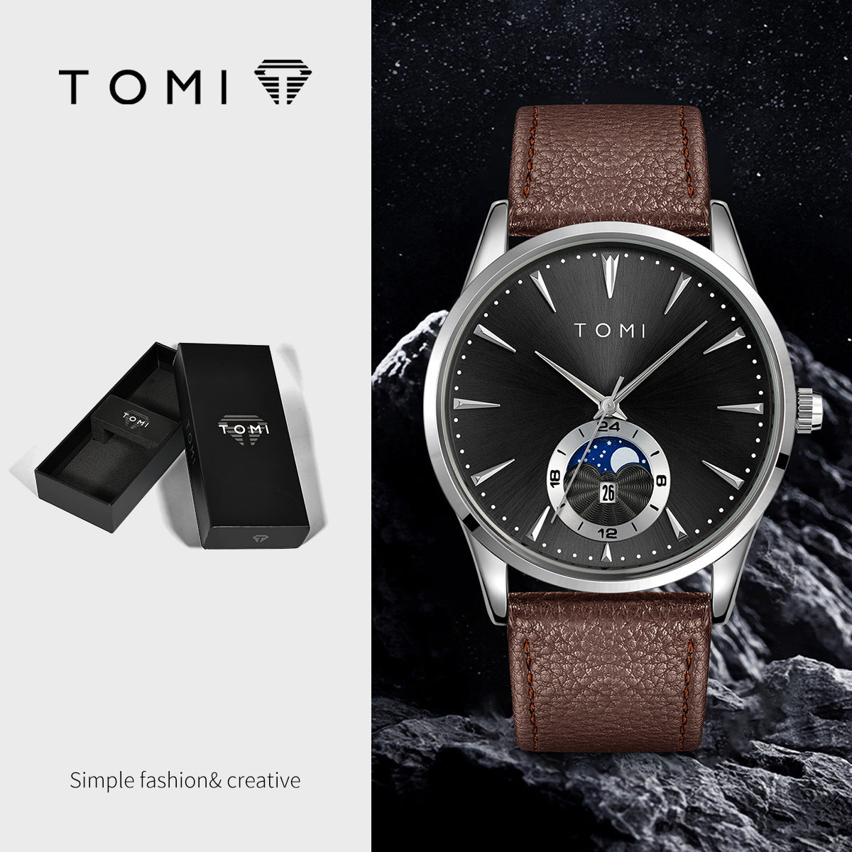 TOMI New Fashion Round Watch - Korean Style Minimalist Casual Wristwatch with Calendar for Men and Women