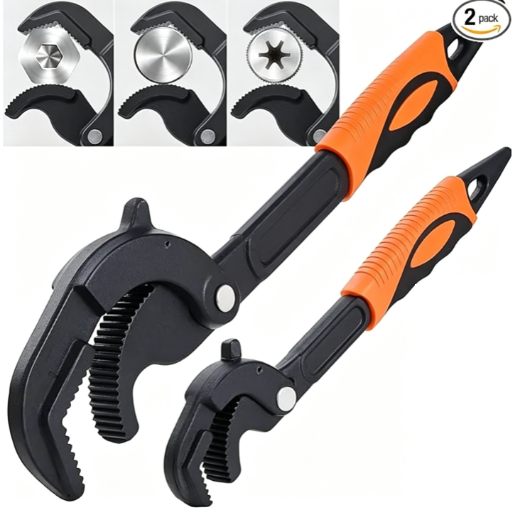 2-Piece Heavy Duty Pipe Wrench Set 10" and 15" - Self-Adjusting Pipe Wrenches for Plumbing and HVAC