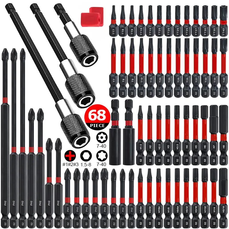 K7 Magnetic Anti-Slip Impact Screwdriver Bit Set, Replaceable Screwdriver Bits with CNC Machined S2 Steel PH2 Heads, Powerful Grip Magnetic Holder for Drills, High Hardness Cross Blade, Tool Accessories