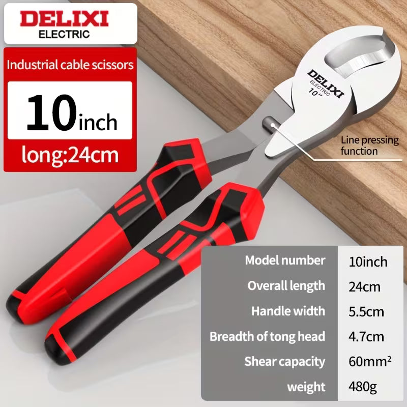 Delixi Electric 10-Inch Cable Scissors – Wire Cutting & Stripping Tool for Electricians & Home Use