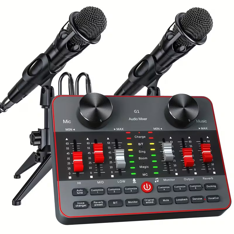 Podcast Equipment Bundle – All-in-One Audio Interface + 2 Condenser Mics for Streaming & Recording