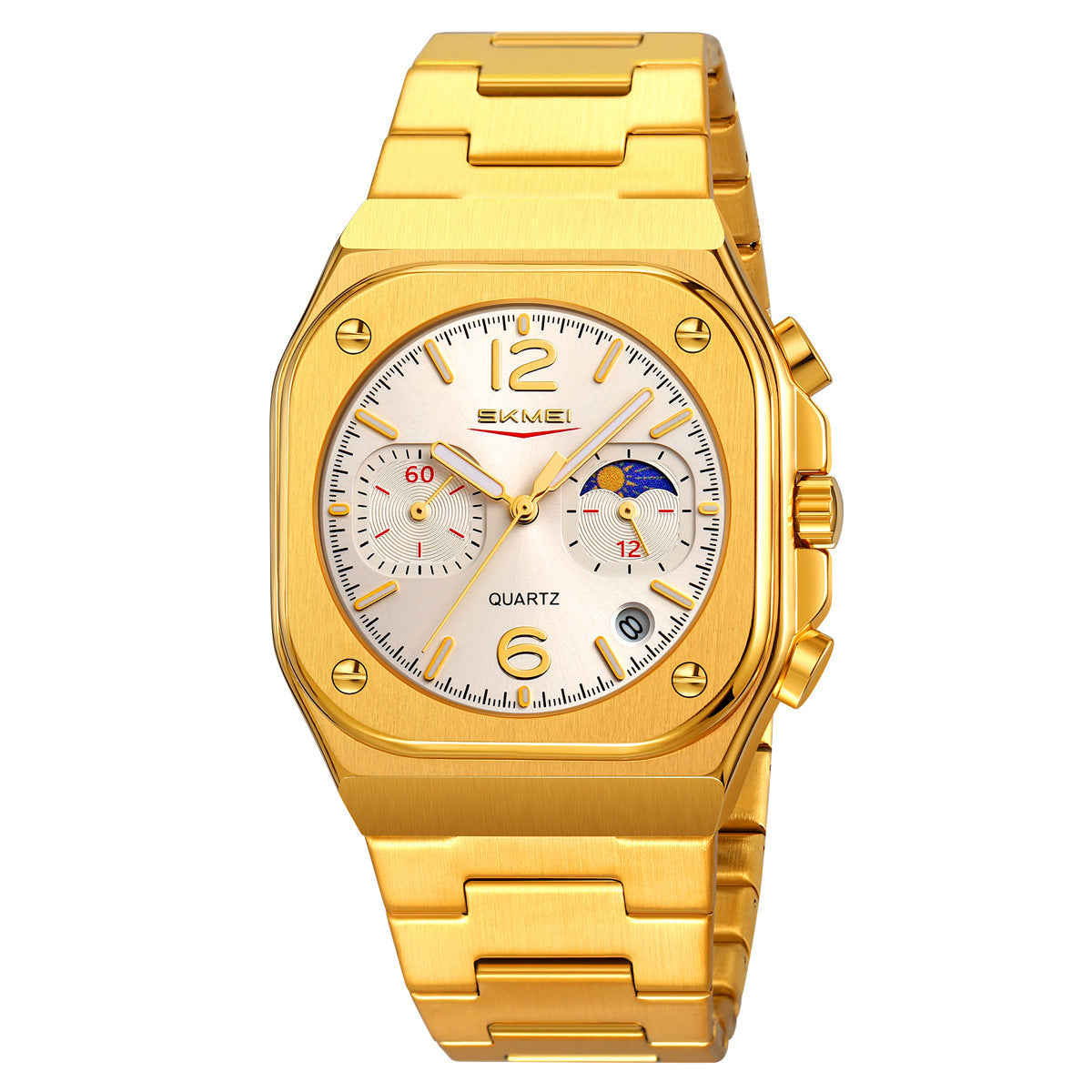 Men's Multifunction Business Quartz Watch – Moon Phase, Date, Chronograph, Stainless Steel, Waterproof, for Daily Wear & Gifting