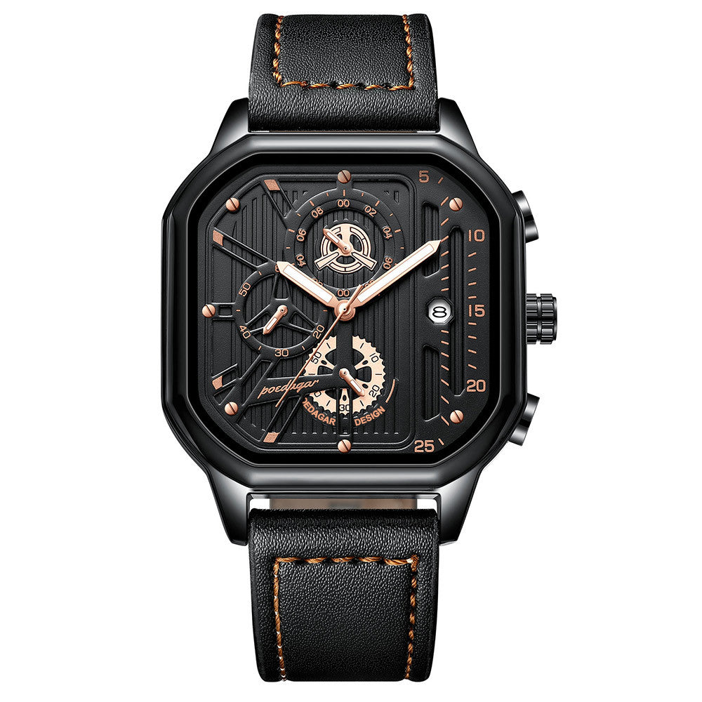 Men's Square Dial Analog Quartz Watch – PU Leather Strap, Business Casual Style, Perfect for Party & Daily Wear, Trendy All-Match Design