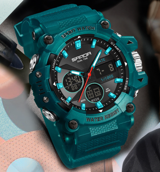 Men's Sporty Waterproof Digital Watch – Round Dial, Mechanical Style, Casual Design, Analog-Digital Display, All-Season Wear, Water Resistant