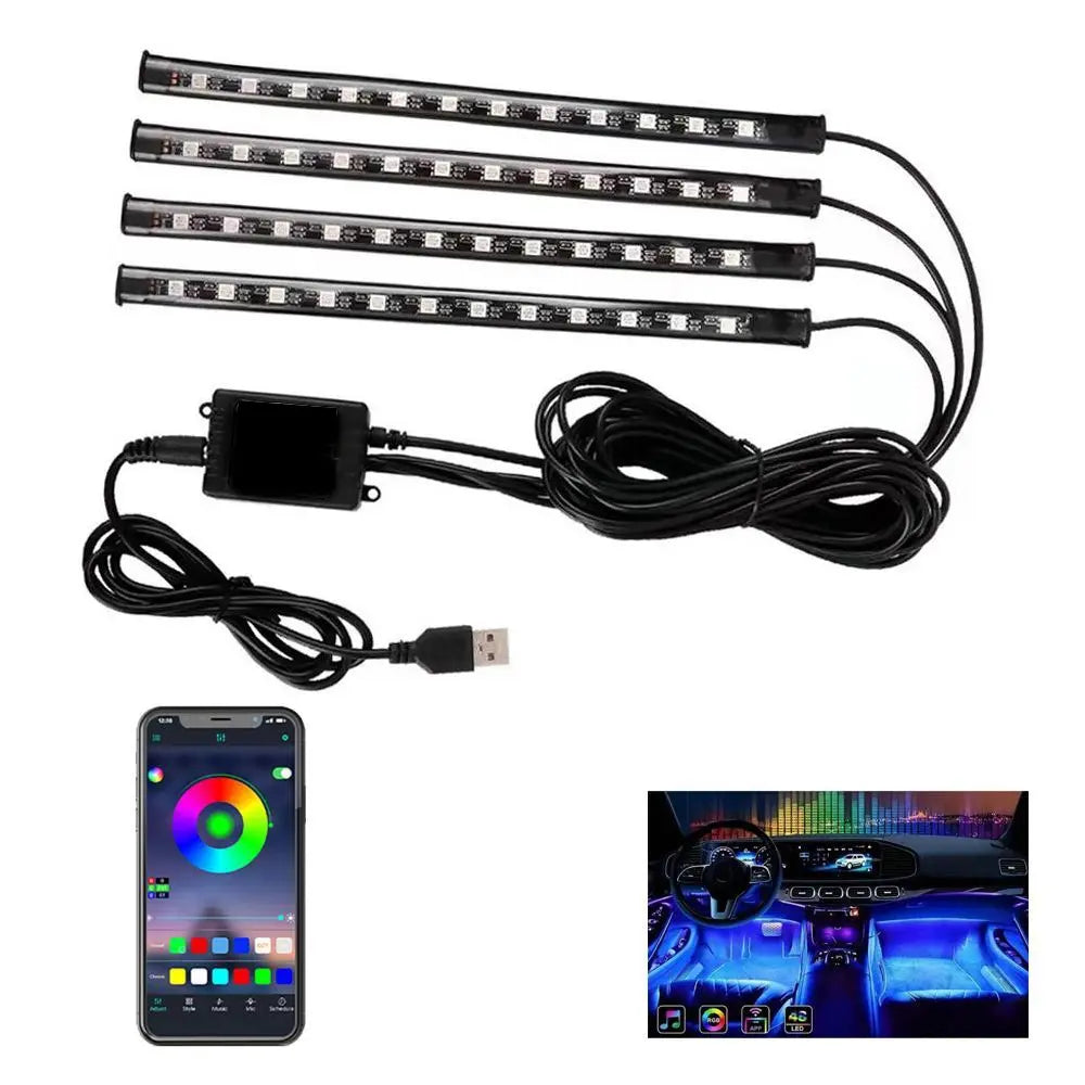 RGB Smart Car Ambient Lighting – App-Controlled, USB-Powered, Decorative LED Strip Lights for Vehicle Interior, Multifunctional Car Accessory