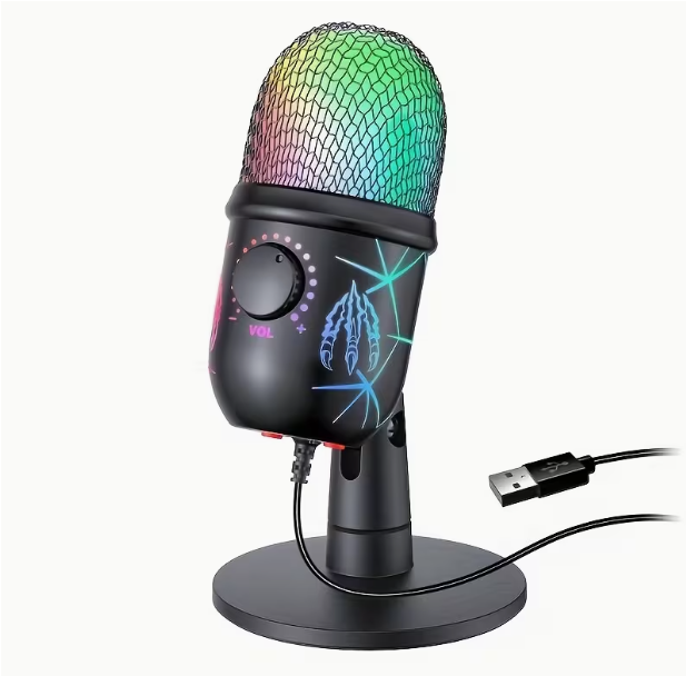 USB Desktop Condenser Microphone – Plug & Play with Stand, RGB Lighting, Noise Reduction, Advanced Built-in Chip, for Gaming, Singing, Live Streaming, Video Conferencing & Podcasting