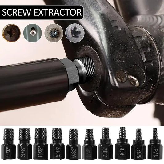 10Pcs Screw Extractor Set for Damaged Bolts, 10-Size Multi-Spline Easy Out Drill Bits (1/8 to 13/32 Inch) - Alloy Steel Broken Stud & Pipe Removal Tool Kit