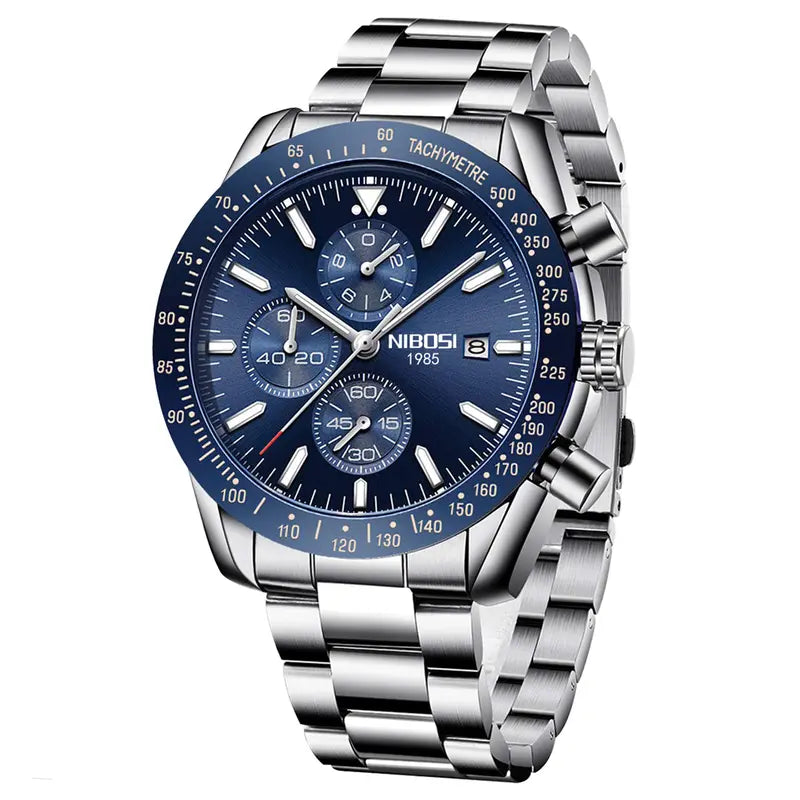 NIBOSI Men's Chronograph Quartz Watch – Sporty, Long-Lasting, Precision, Self-Luminous, Water-Resistant, Luminous Date Display, Stylish Casual Timepiece, Classic Elegant Gift for Men