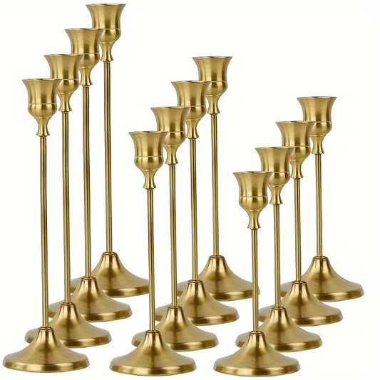 12Pcs Metal Bell Candle Holders – Brushed Gold, for Christmas, Weddings & Banquet Centerpieces (Candles Not Included)