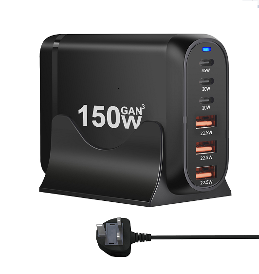 150W GaN Multi-Port Desktop Charger - PD Fast Charging Travel Adapter for Multiple Devices