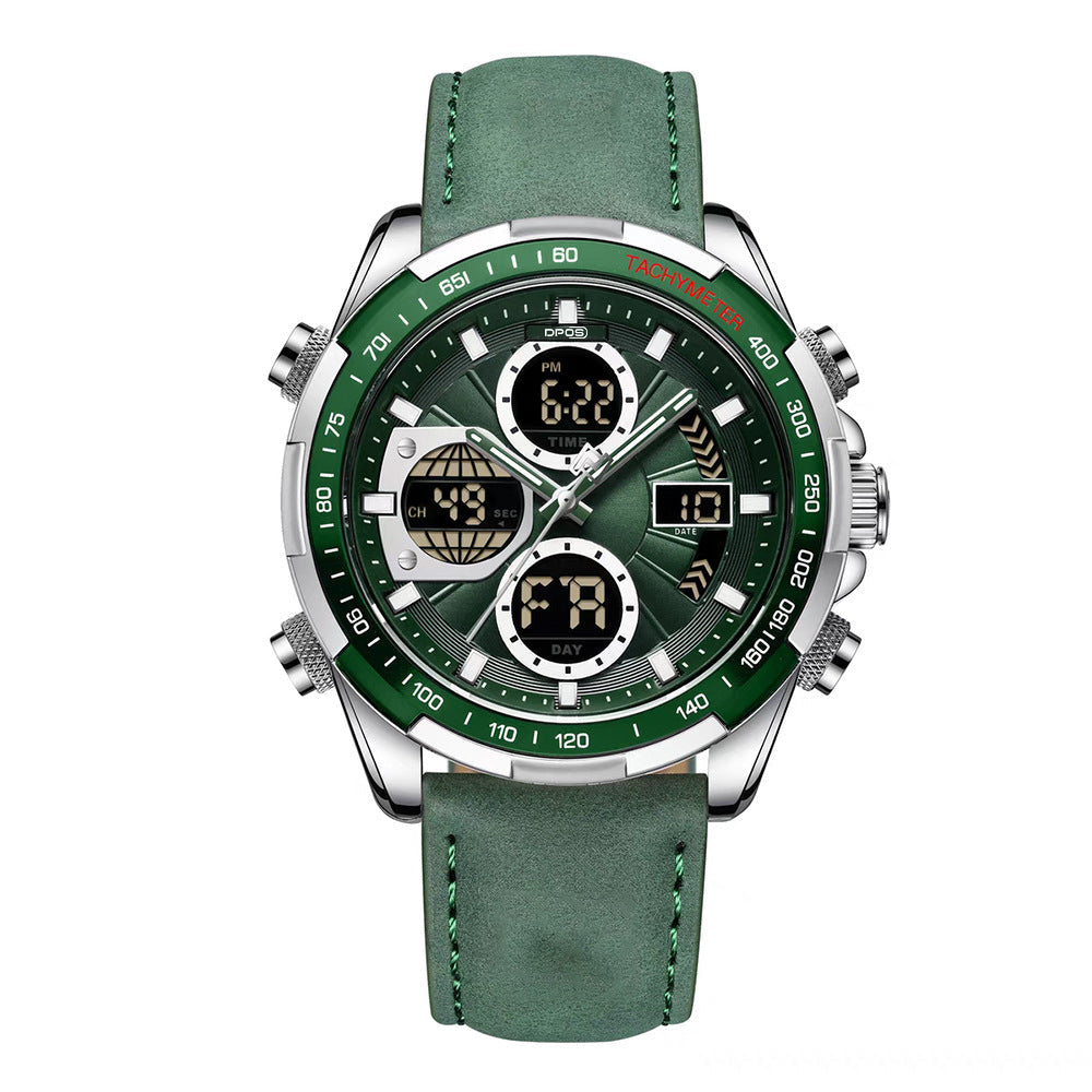 Men's Multifunctional Dual Display Sports Watch – Green, Luminous, Casual Fashion Style with Comfortable Strap