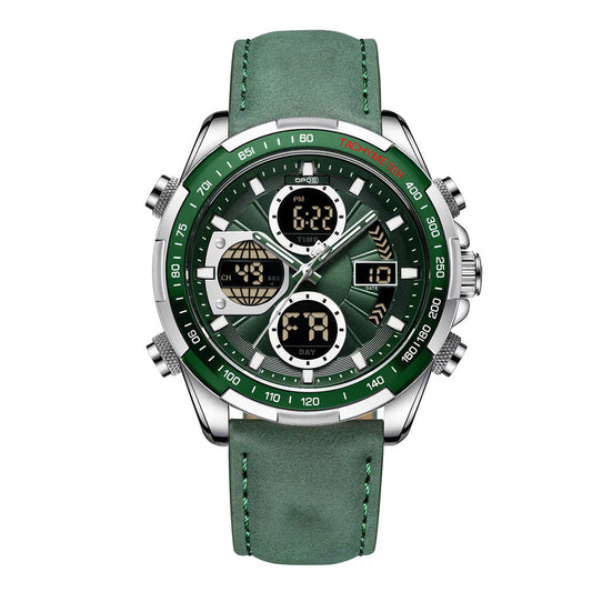 Men's Multifunctional Dual Display Sports Watch – Green, Luminous, Casual Fashion Style with Comfortable Strap