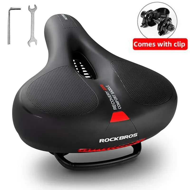 ROCKBROS Comfort Bike Seat - Wide Soft Saddle with Dual Shock Absorbing and Reflective Strip for Men and Women