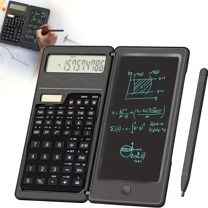Ultra-Slim LCD Writing Board & Scientific Calculator – 10-Digit, Solar & Battery, for Math & Physics