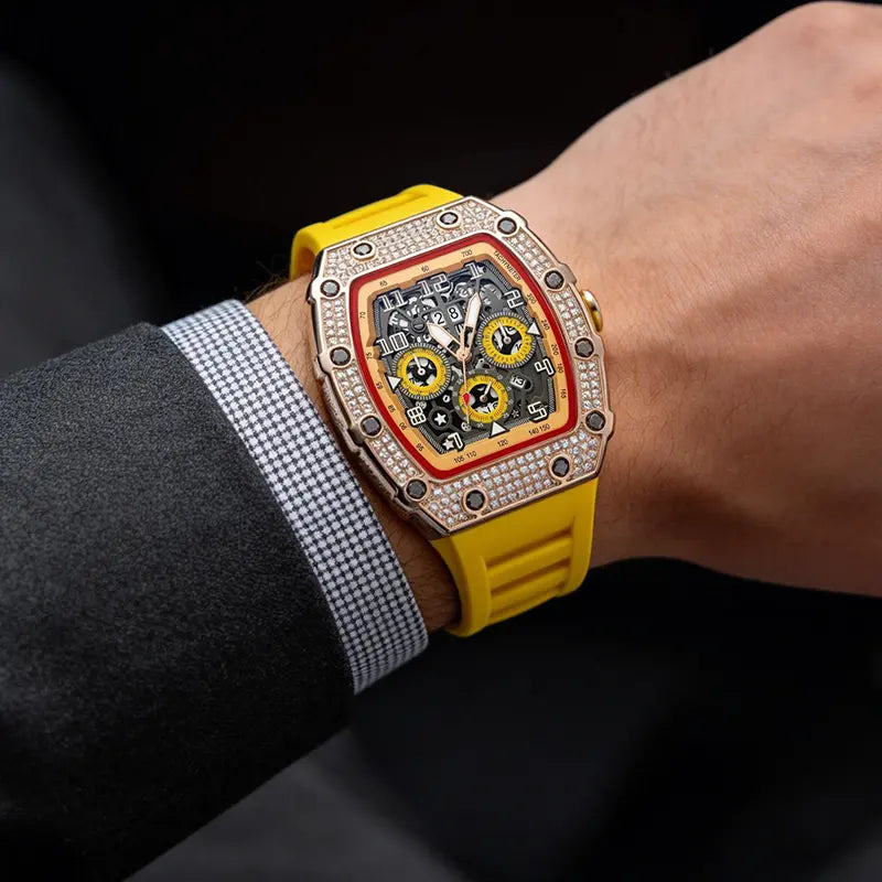 Men's Barrel-Shaped Luxury Watch – Water-Resistant, Timeless Classic Design with Embellished Details, Durable for Everyday Wear