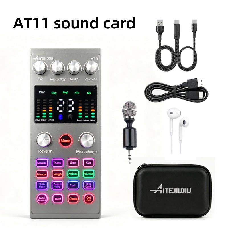 AT11 External USB Sound Card Kit - Live Streaming and Karaoke Set with Noise Reduction and Voice Effects for PC