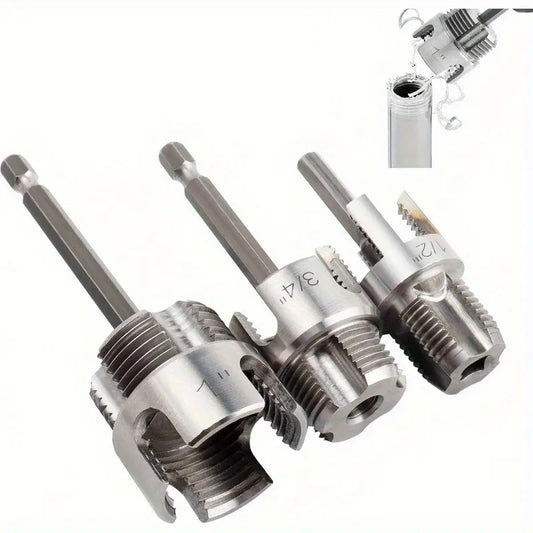 3-Piece Heavy-Duty Alloy Pipe Threading Tool Set - Electric Drill Compatible PVC/Plastic Pipe Threader for DIY & Professional Plumbing