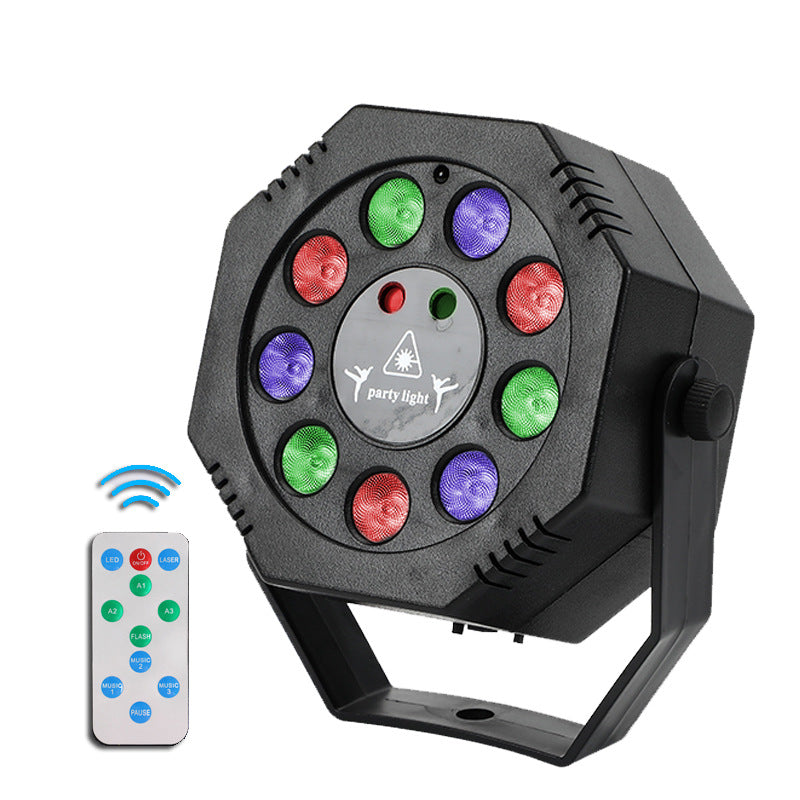 DJ Laser Party Projector - Adjustable RGB Lighting, 9 LED Strobes, Sound Sync and Remote Control for Bar, Stage and Dance Events