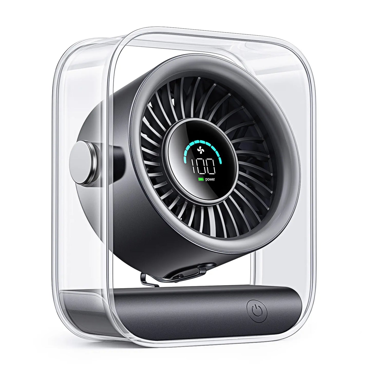 Rechargeable USB Desk Fan – Quiet Table Fan with Turbo Airflow, 100-Speed Adjustment, Digital Display, 90° Rotating Head, Compact Battery-Powered, for Bedroom, Office & Travel (Black)