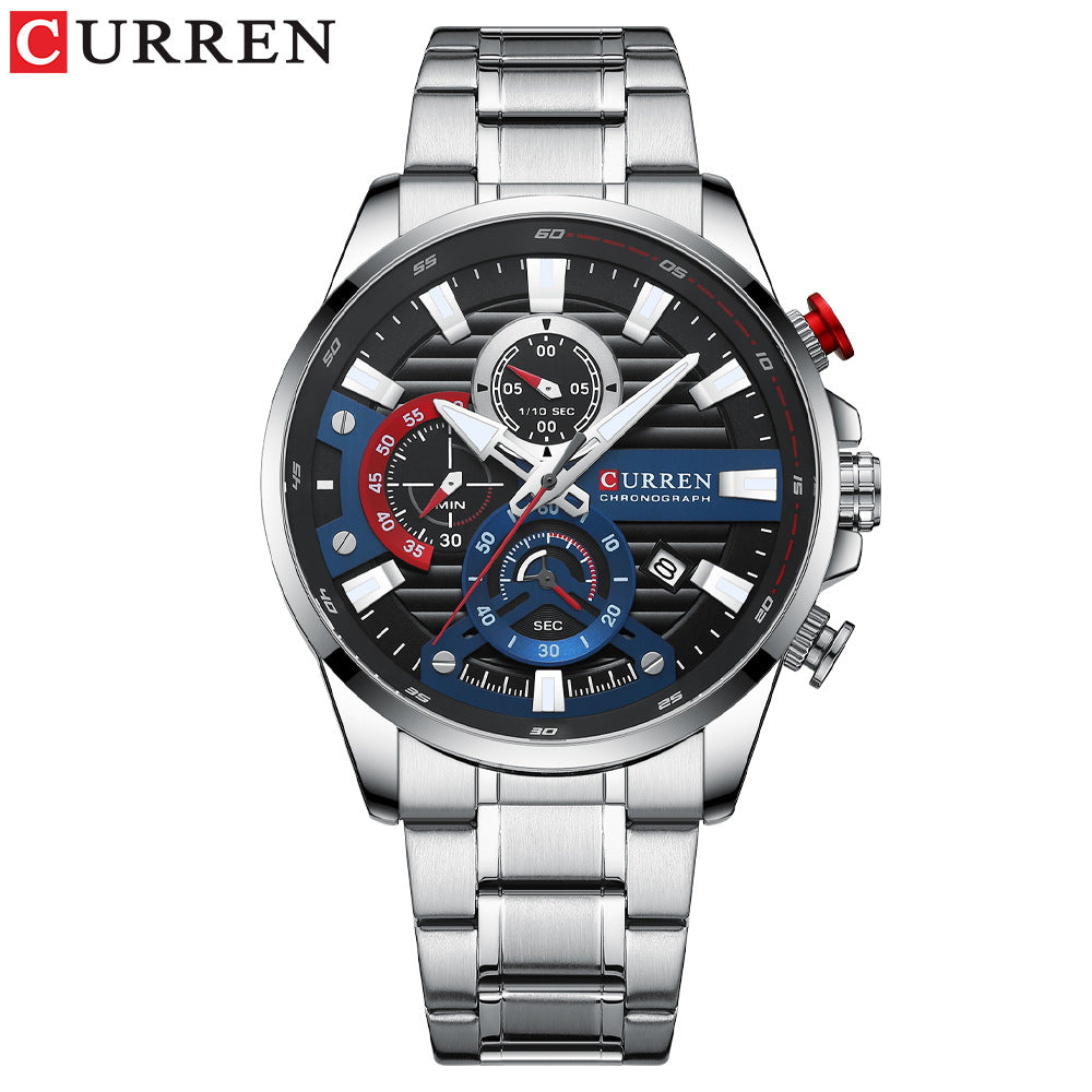 Men's Stainless Steel Chronograph Watch – Luminous Hands, Classic Stylish Design, Multifunctional, Perfect for Outdoor Parties