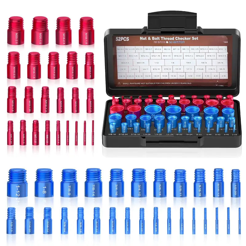 52-Piece Nut and Bolt Thread Checker Kit - 28 SAE and 24 Metric Sizes, Thread Gauge for Quick Identification